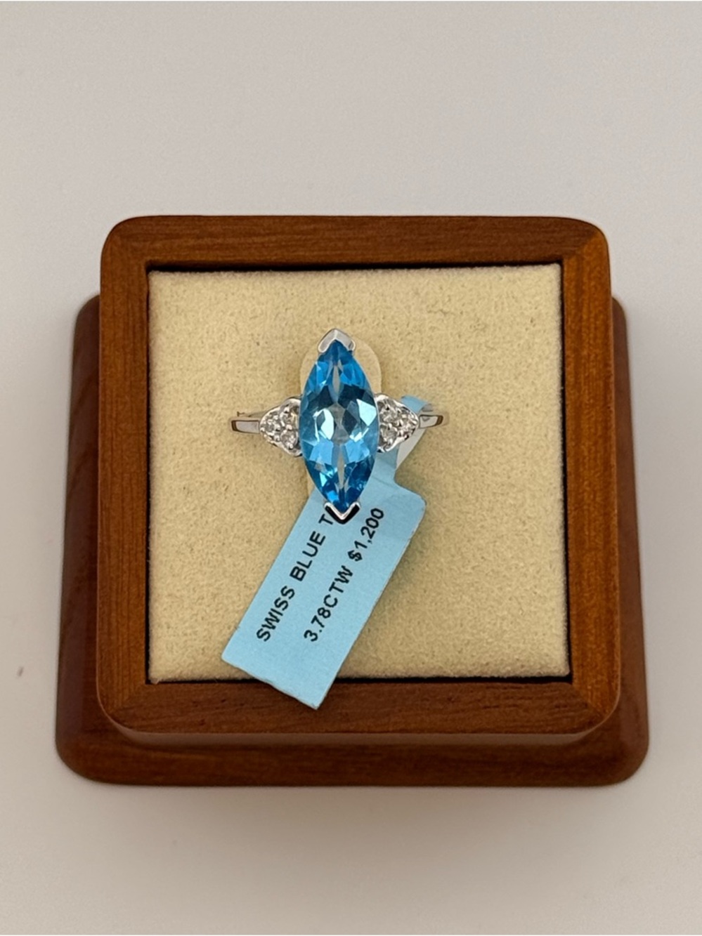 Authentic 3.78ctw Swiss Blue Topaz Marquise Ring - 925 Sterling Silver - Size 7
